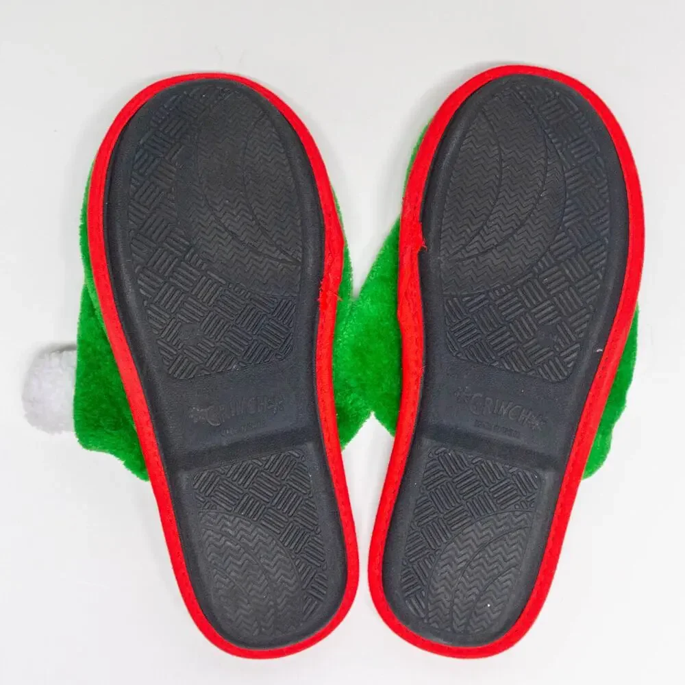 Dr Seuss The Grinch Mens Slippers Christmas Holiday Santa Hat Green 13/14